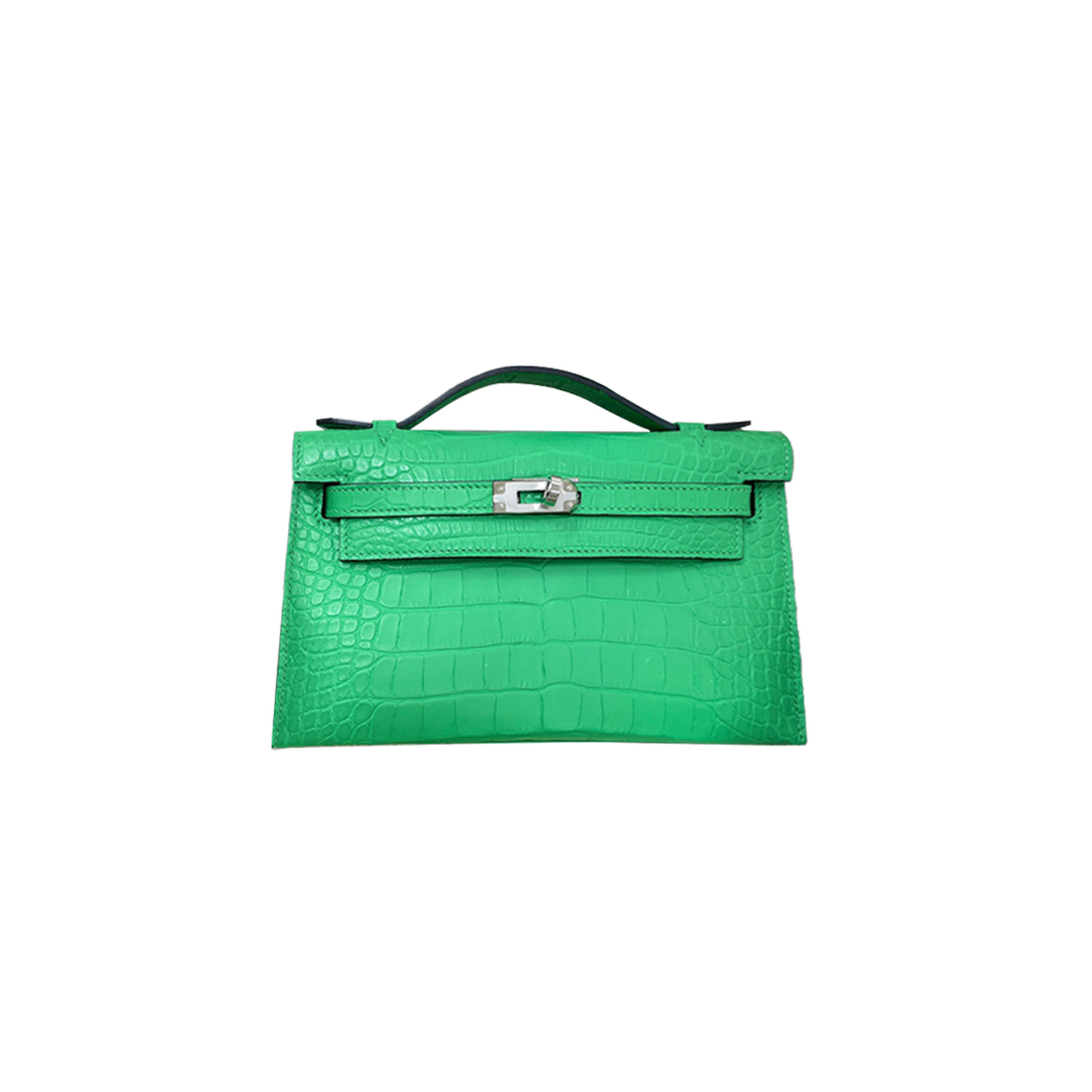H**mes MASTER KELLY POCHETTE VERT COMICS MATTE ALLIGATOR GOLD HARDWARE (22*14*7cm)